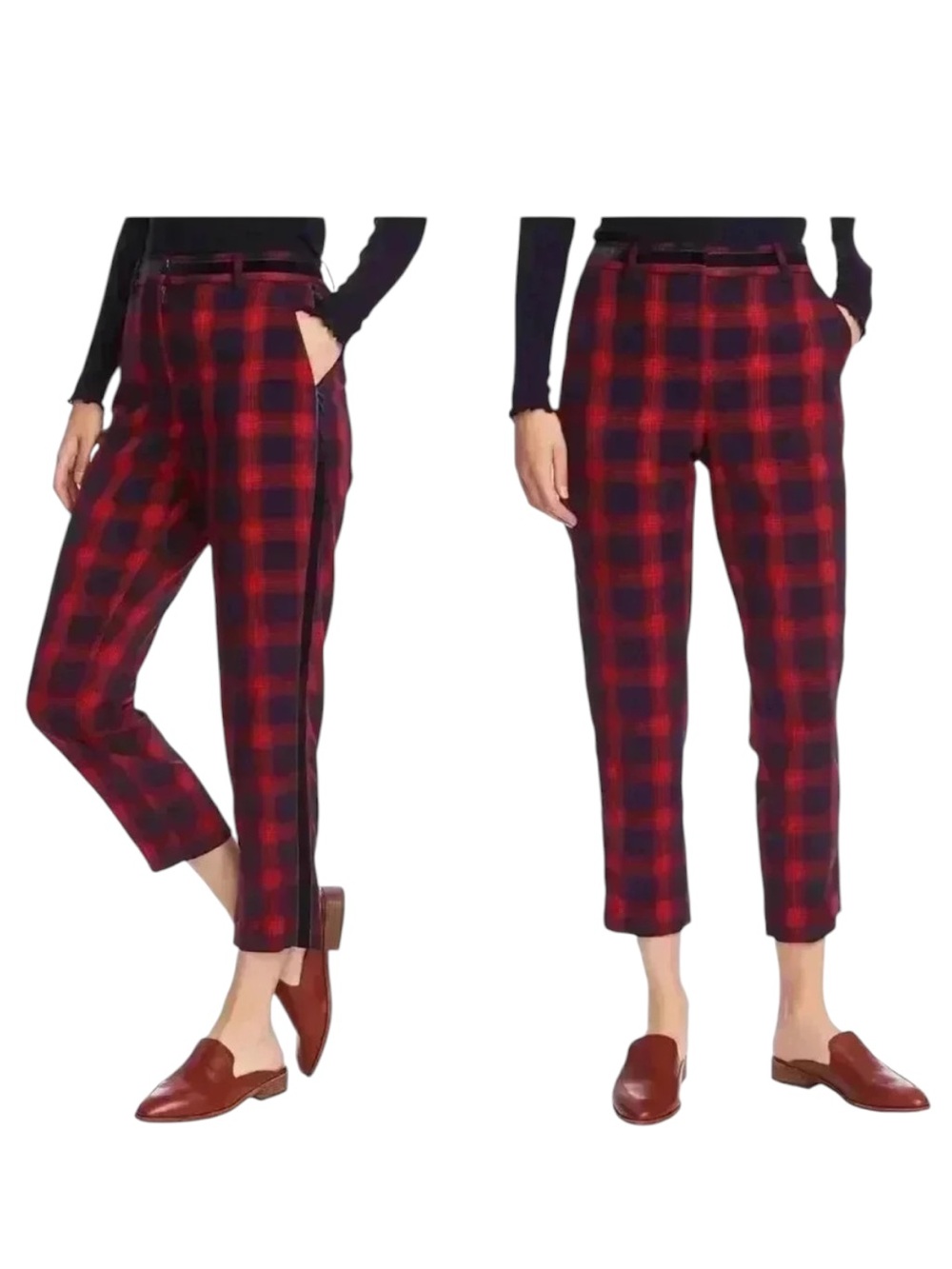 Court & Rowe Velvet Stripe Shadow Plaid Crop Pants Red Blue Size 8